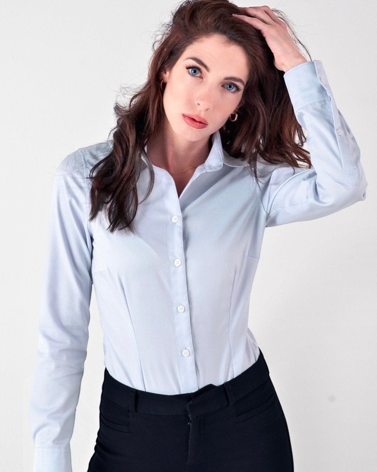Grey bodysuit in pinpoint oxford
