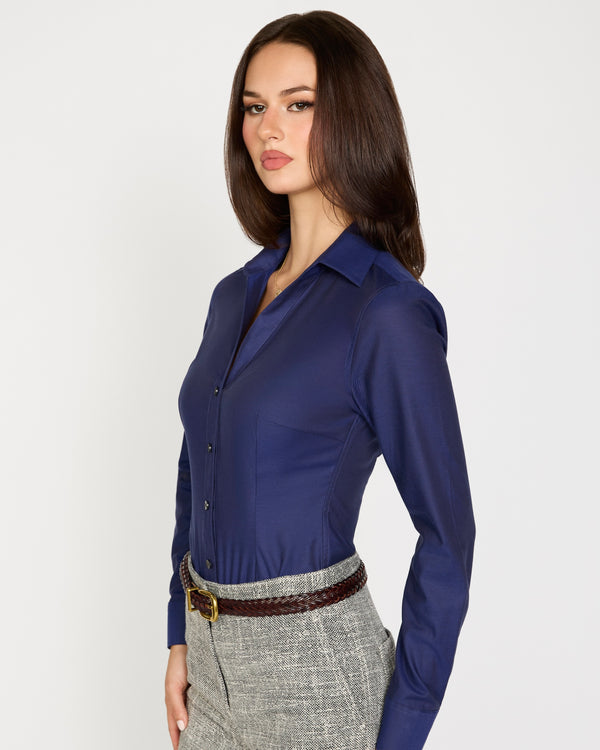 Non-Iron Twill In Navy Button Up - Tailored Fit
