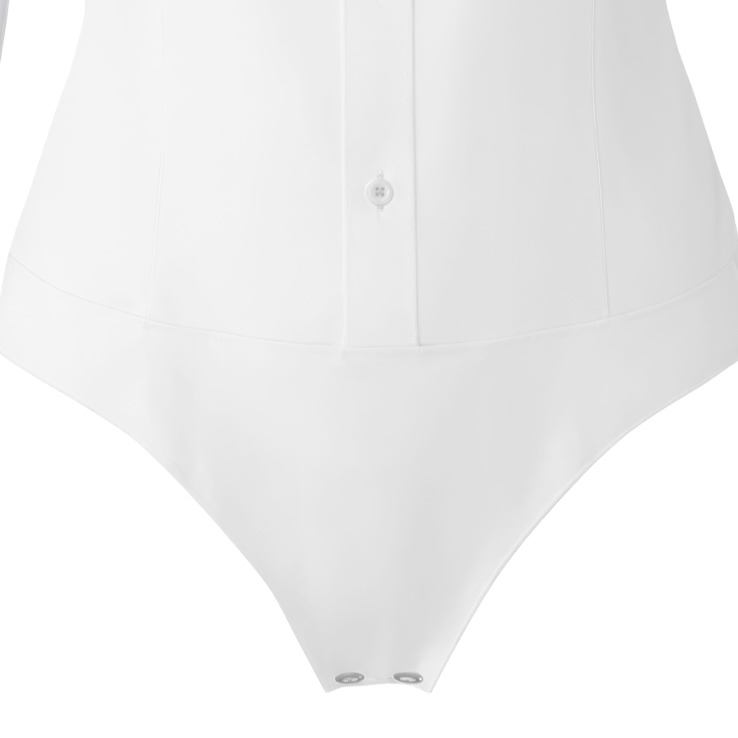 Close-up of a white button-up bodysuit