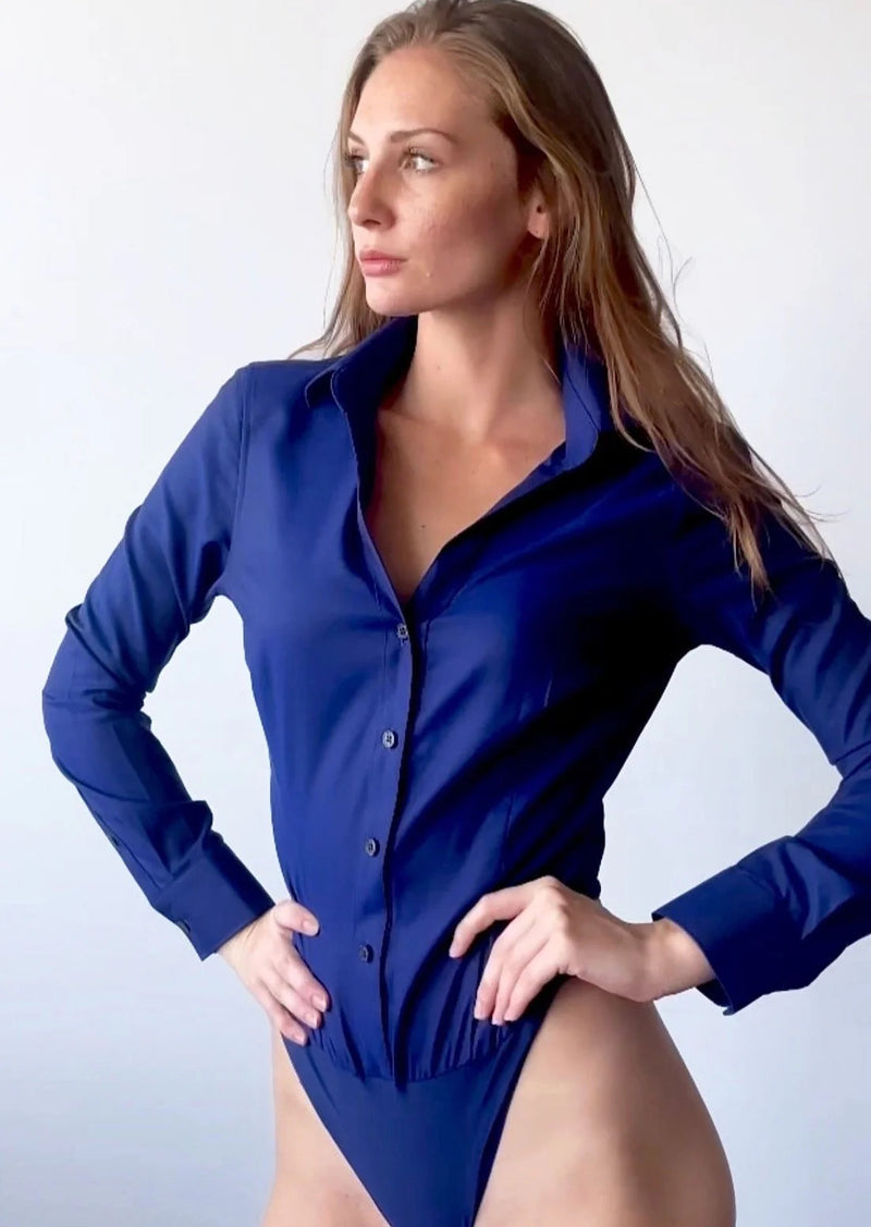 Non-iron bodysuit for women in navy