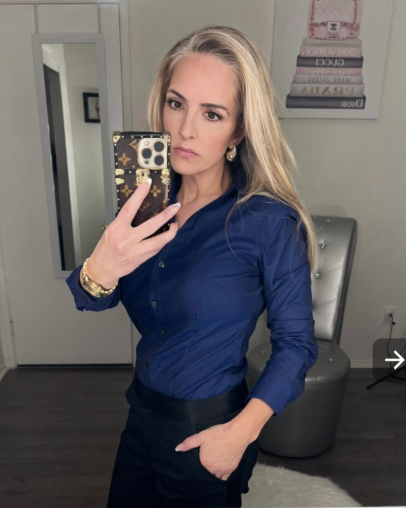 non-iron button-up bodysuit in navy review